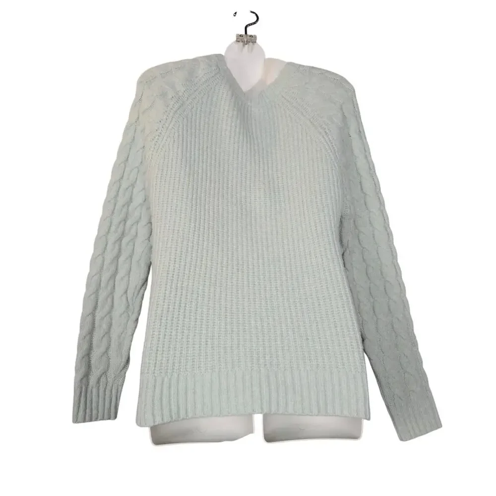 Rachel Zoe Womens Medium Fisherman‎ Sweater Mint Green Lightweight Cable knit